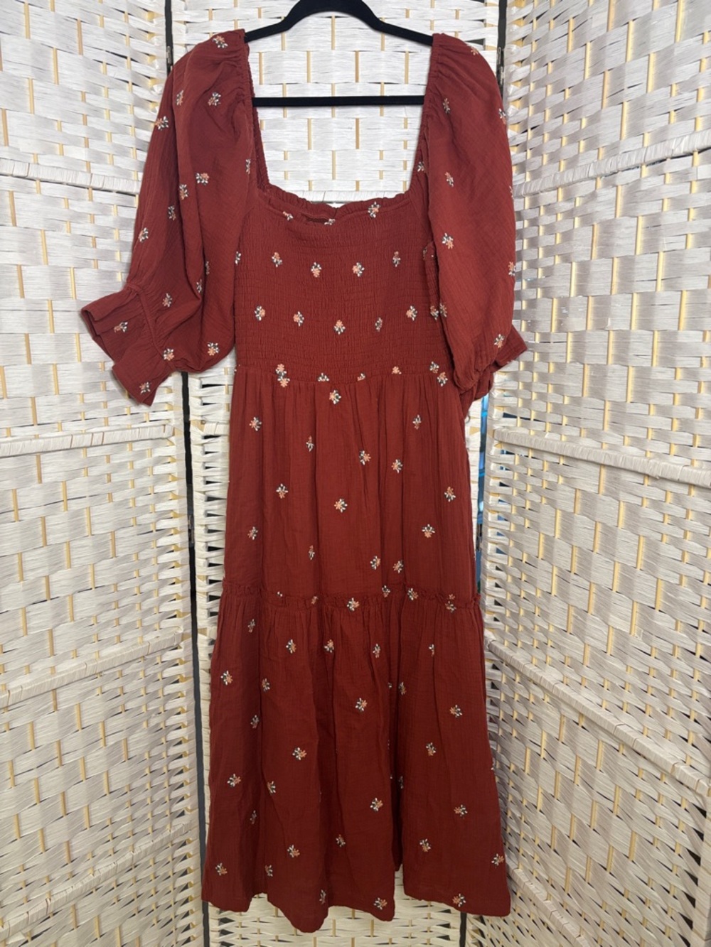 Listicle Rust Floral Puff-Sleeve Maxi Dress